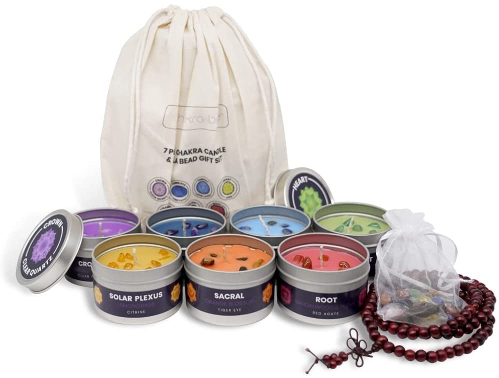 ChakraBae + Chakra Candles (Set of 7) with Crystals & Mala Beads for ...