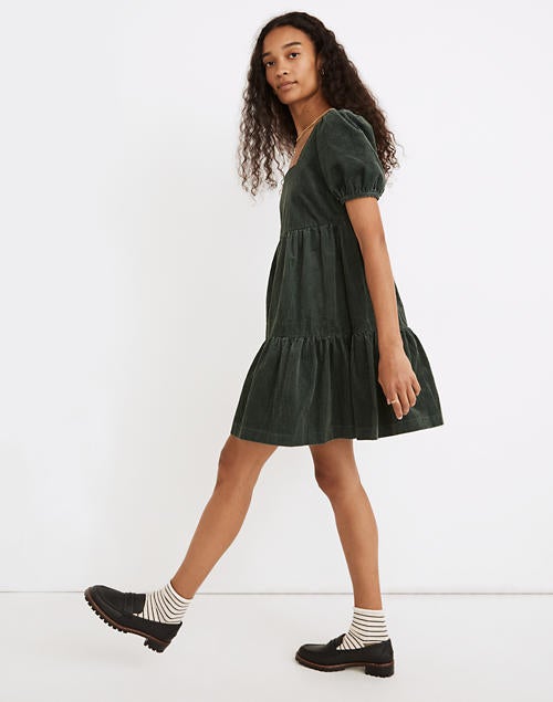 Madewell + Corduroy Aidy Square-Neck Tiered Mini Dress