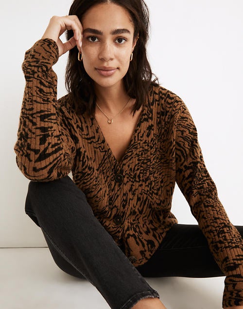 Madewell + Tigerized Cameron Ribbed Cardigan Sweater in Coziest Yarn