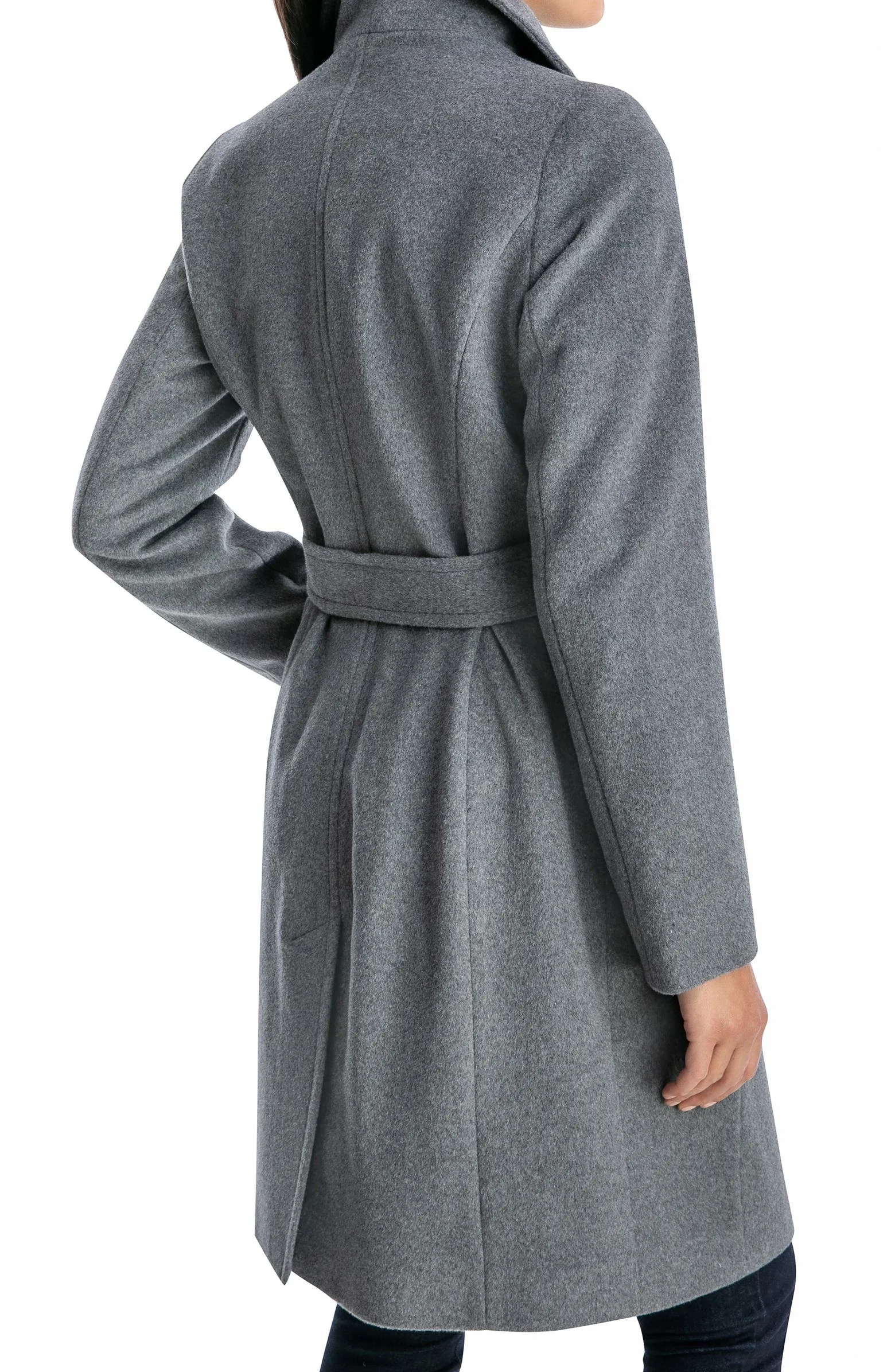 Michael Kors + Belted Asymmetrical Wool Blend Trench Coat