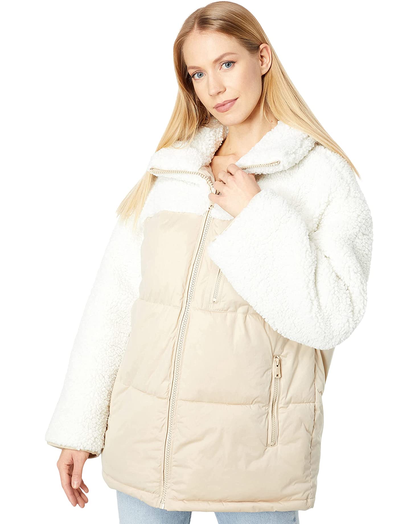 Avec Les Filles Mixed Media Short Puffer Coat