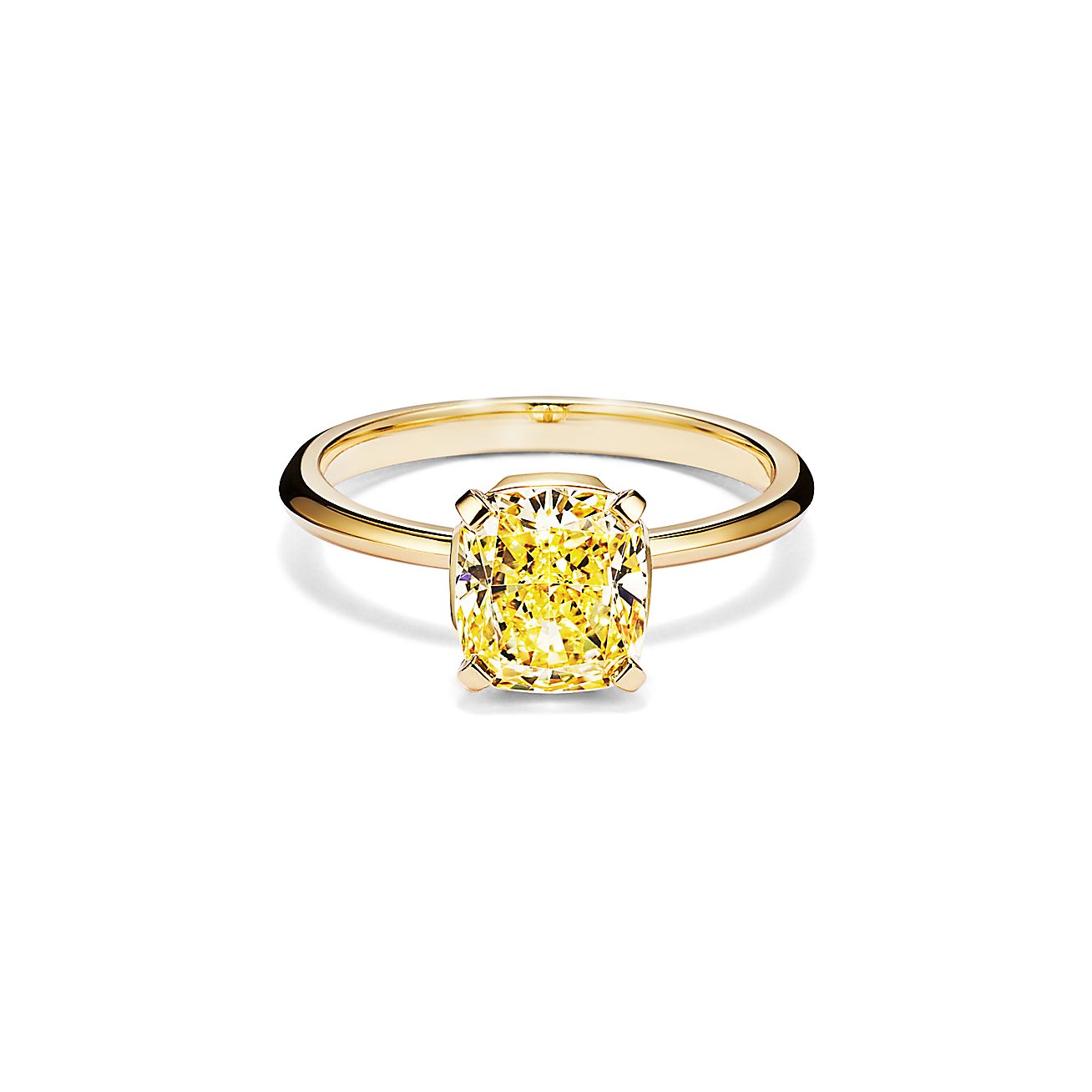 Tiffany And Co Engagement Ring With A Cushion Cut Yellow Diamond In