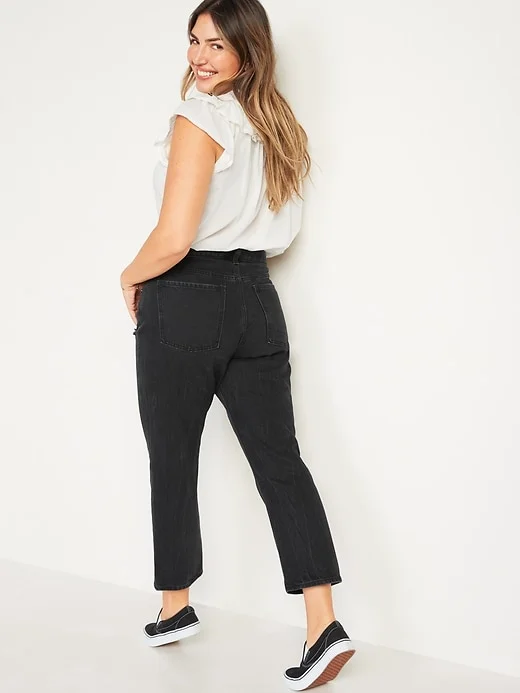 Old Navy + High-Waisted Slouchy Straight Cropped Distressed Jeans