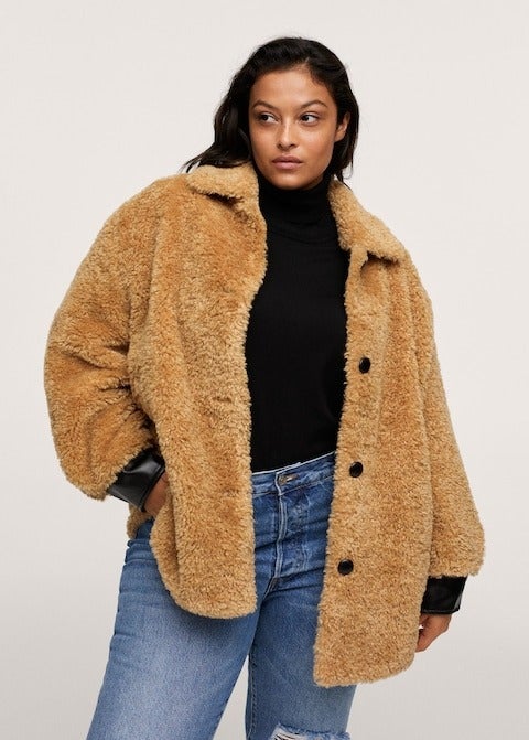 Violeta By Mango + Pocketed faux-fur coat