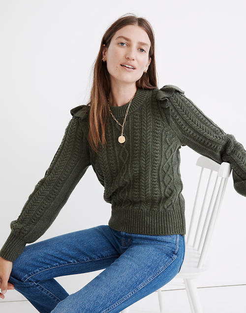 Madewell + Hollydene Ruffle-Shoulder Pullover Sweater