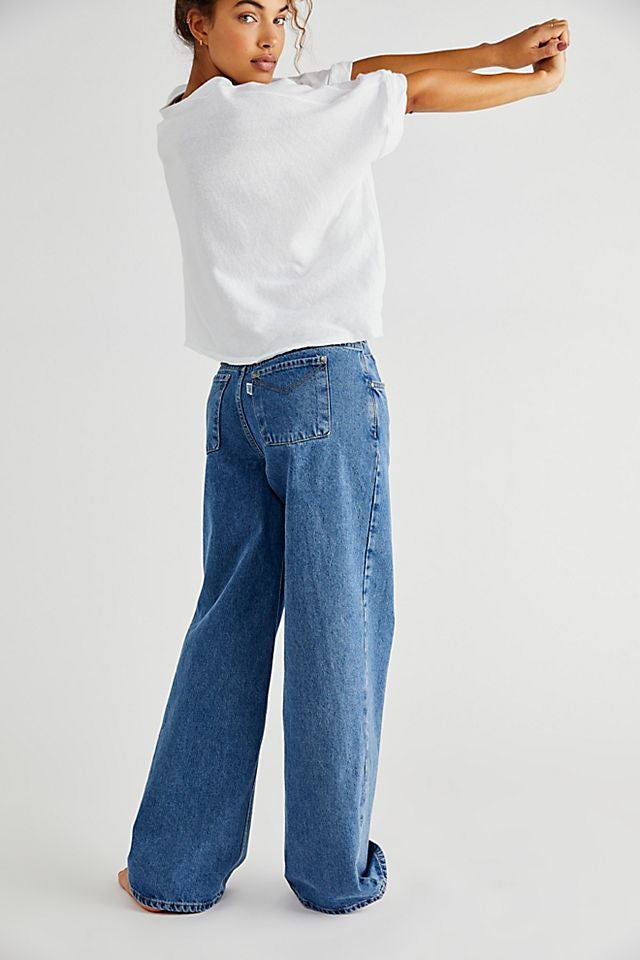 The Ragged Priest Free People Low Rise Baggy Jean, acid hot wash, 28