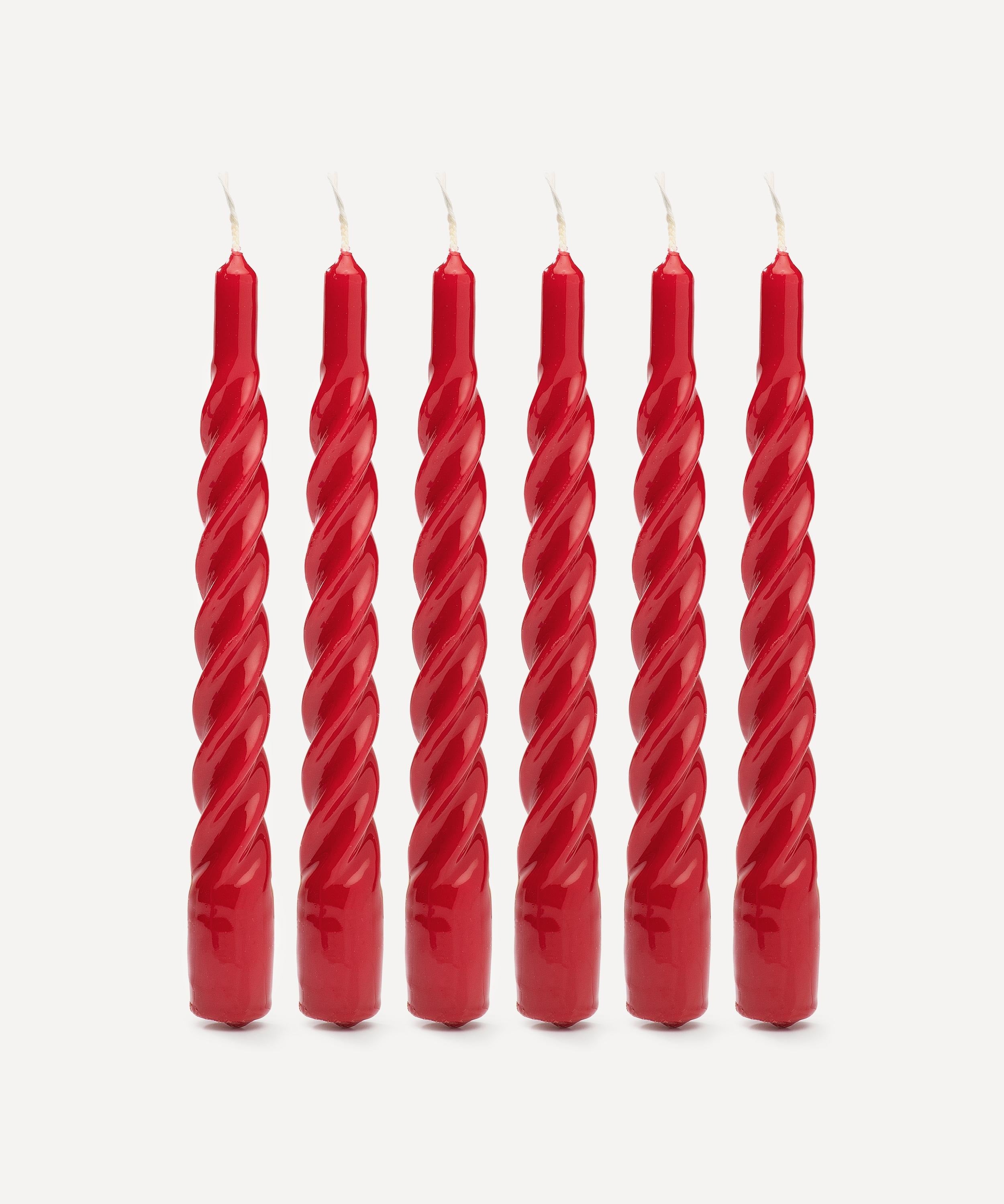 Anna Nina + Shiny Red Twisted Candles Set of Six