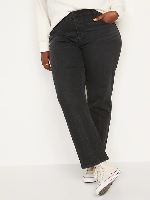 Extra High-Waisted Sky-Hi Straight Black Jeans for Women