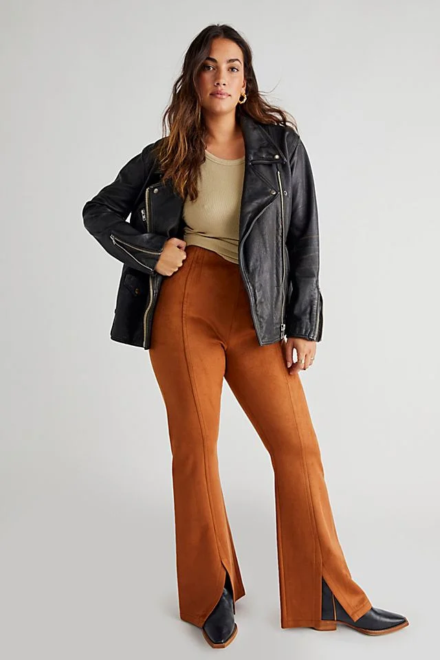 Faux Suede Flare Pants, Bottom