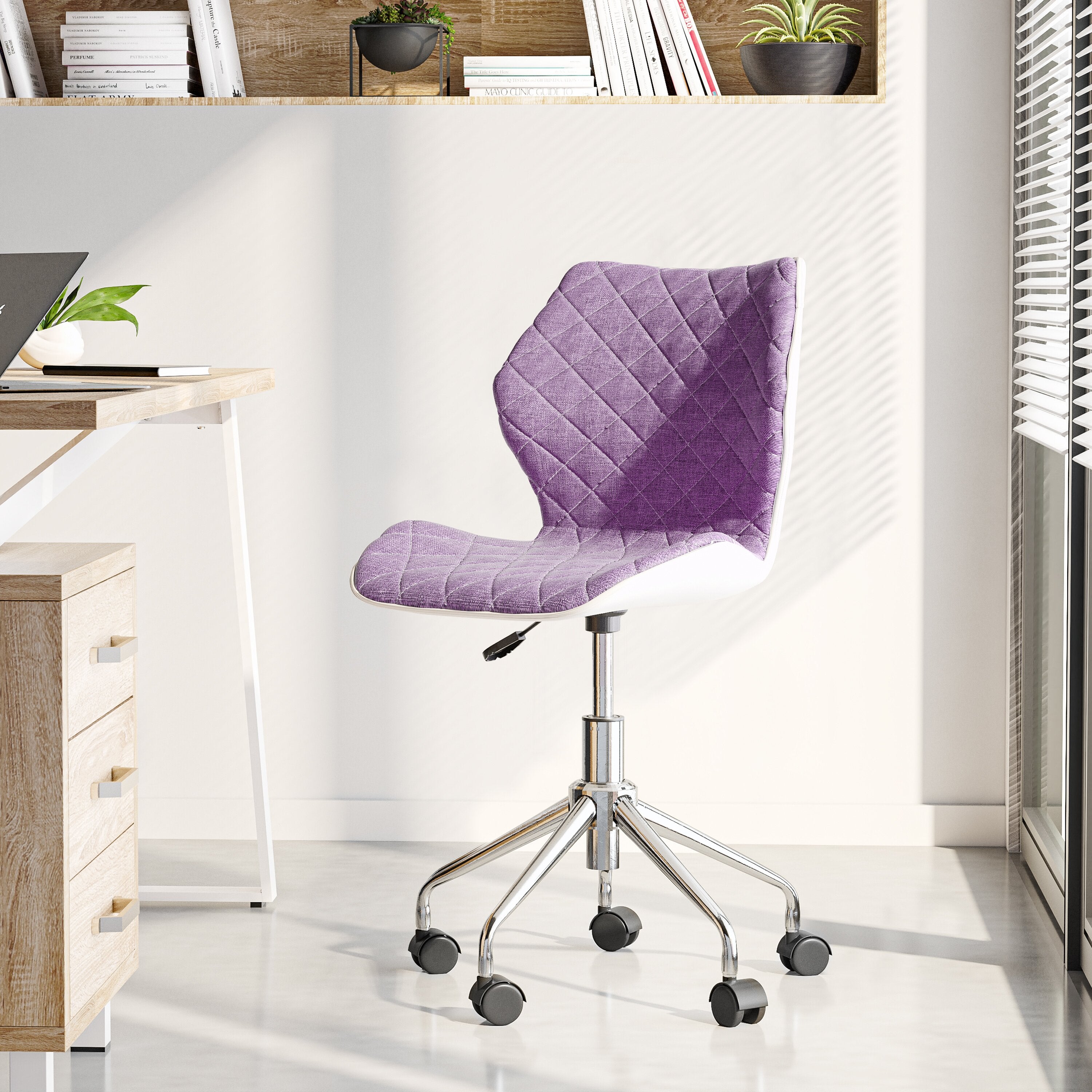 purple desk chair no wheels