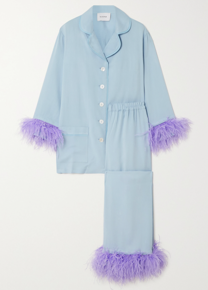 Sleeper + Feather-Trimmed Crepe de Chine Pyjama Set