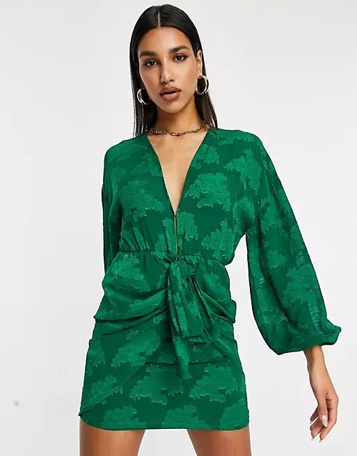 Asos Design Plunge Tie Front Mini Dress