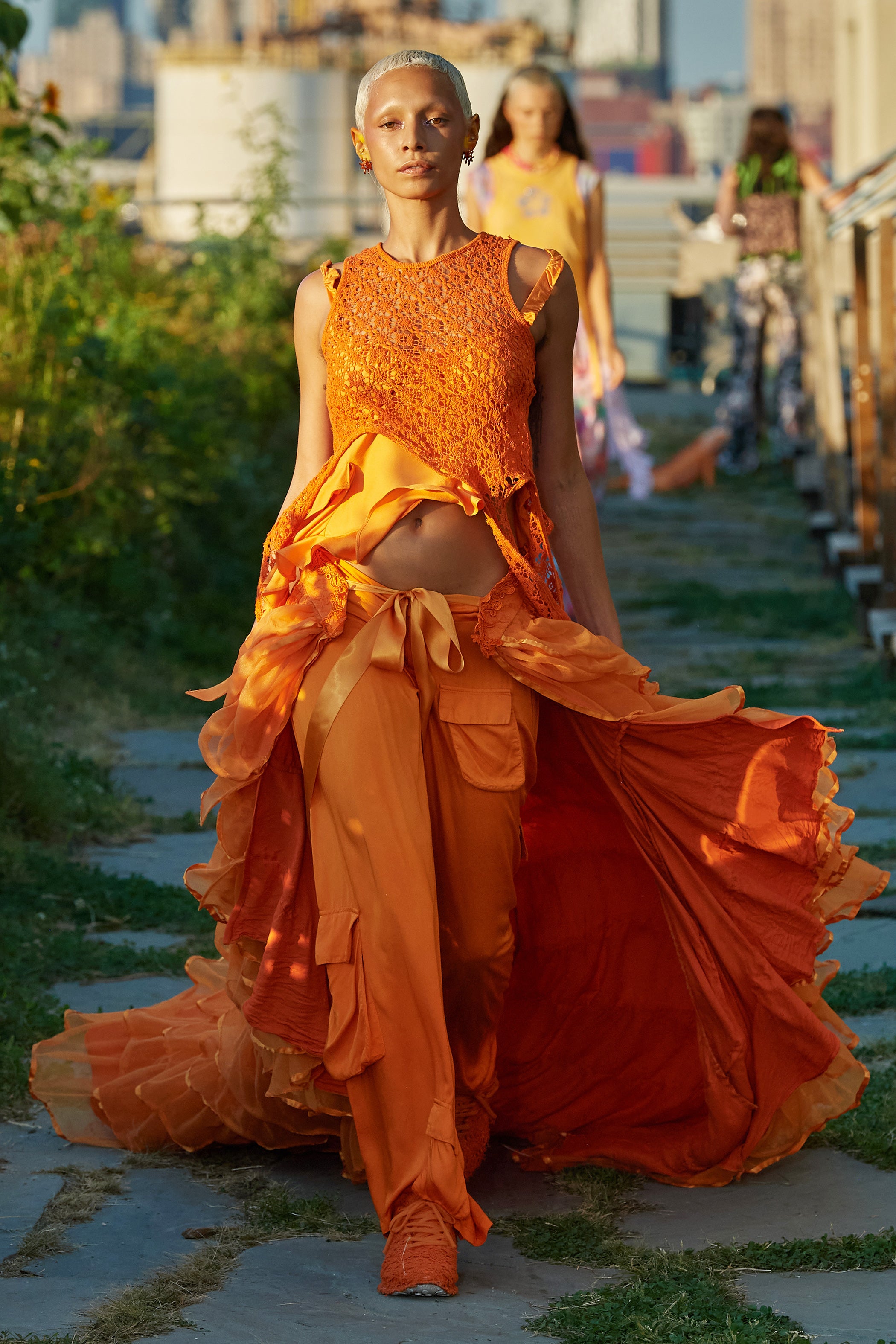 Long Burnt Orange Satin V Neck Slit Dress – Lisposa