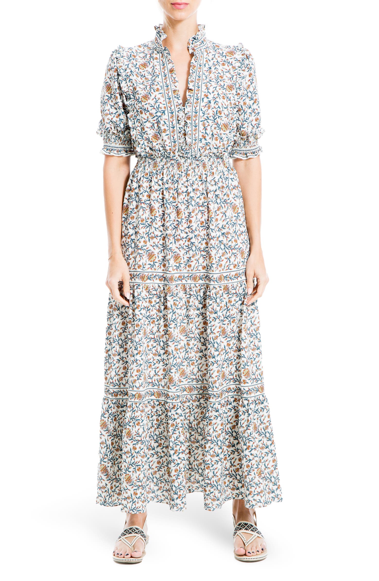 Max Studio + Ruffle Collar Print Tiered Maxi Dress