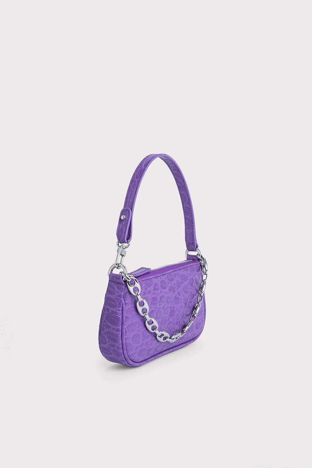 byFAR Mini Rachel Violet Circular Croco Embossed Leather Bag