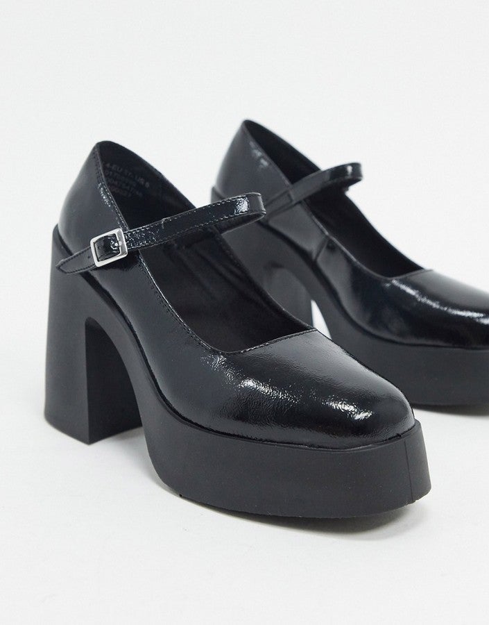 ASOS DESIGN + Penny Platform Mary Jane Heeled Shoes In Black