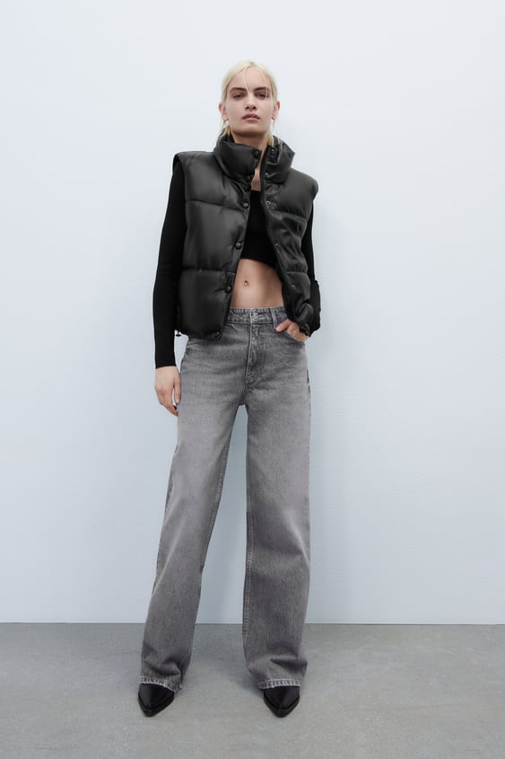 Zara + Faux Leather Puffer Gilet