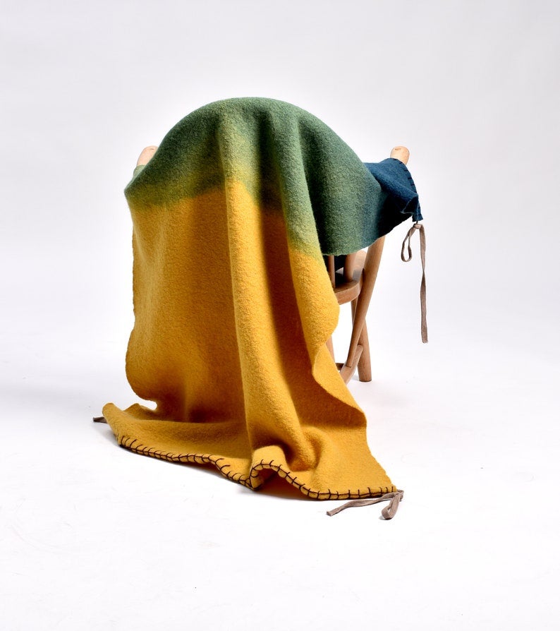 Millie Morgan Textiles + Mustard woollen blanket cape