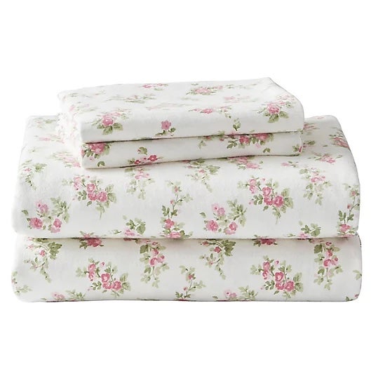 Laura Ashley Audrey Flannel Twin Sheet Set In Pink 2051