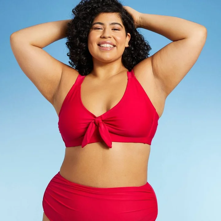 Red Twist Front Plus Size Bikini Top & Reviews - Red - Sustainable Plus Size  Bikinis