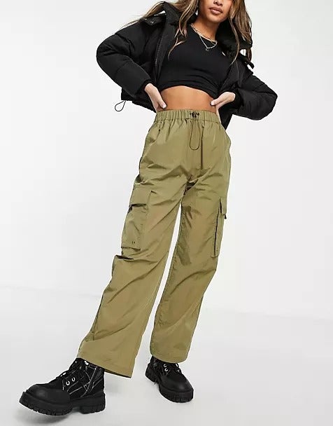Women's Stretch High Waisted Cargo Trousers | Boohoo UK