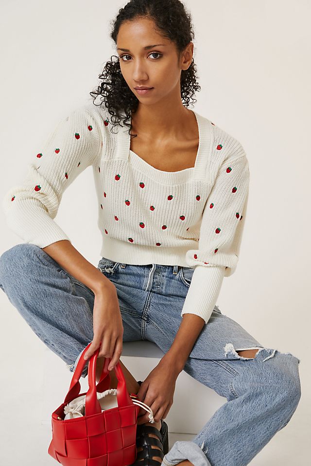 Maeve + Embroidered Sweater Top
