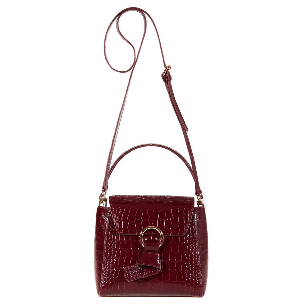 Esin Akan + Midi Pimlico, Burgundy Top Handle Bag, Embossed