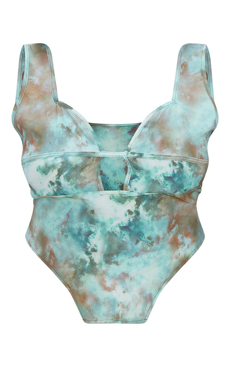 PrettyLittleThing + Plus Blue Tie Dye Cut Out Corset Top