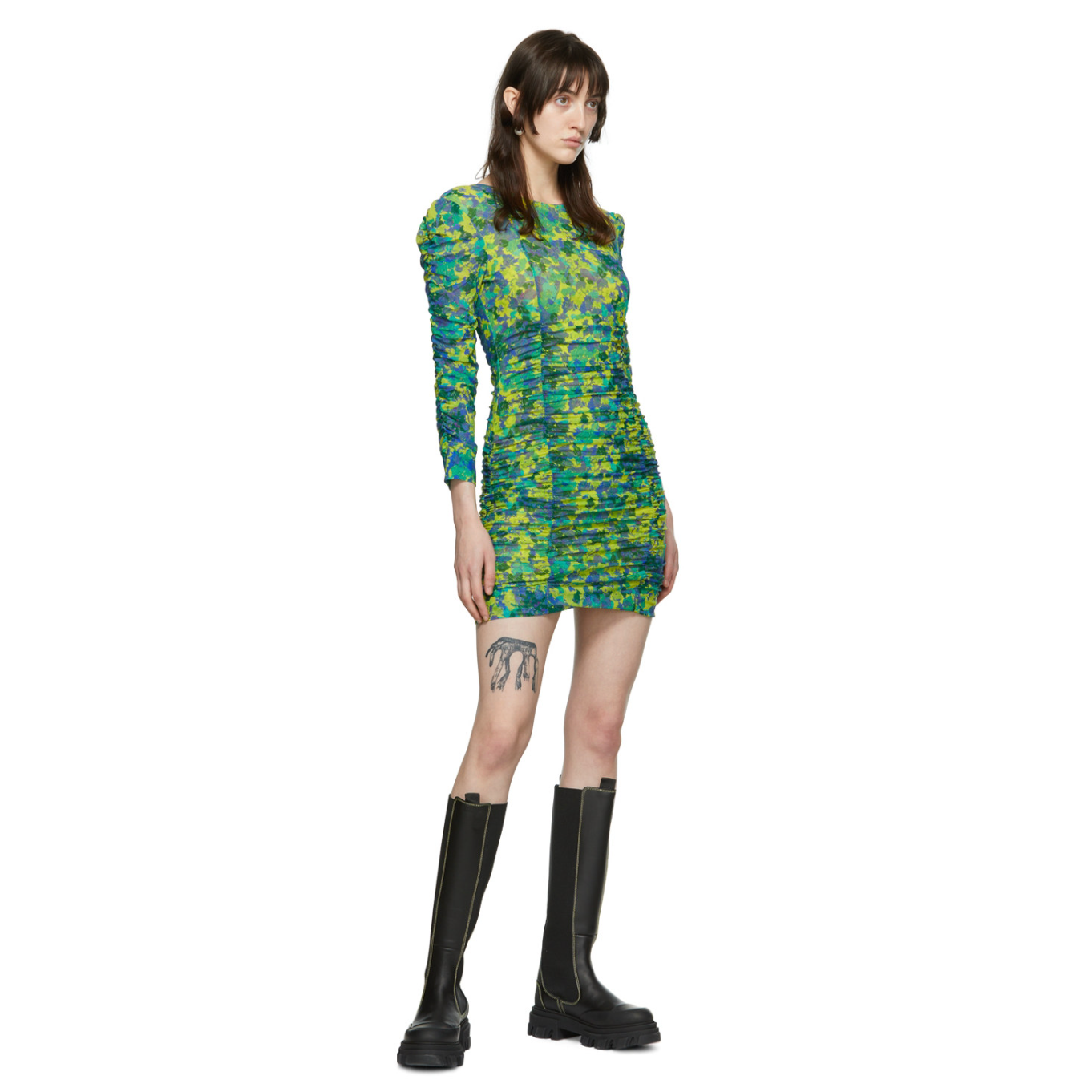 Ganni Leopard-Print Recycled Stretch-Mesh Mini Dress