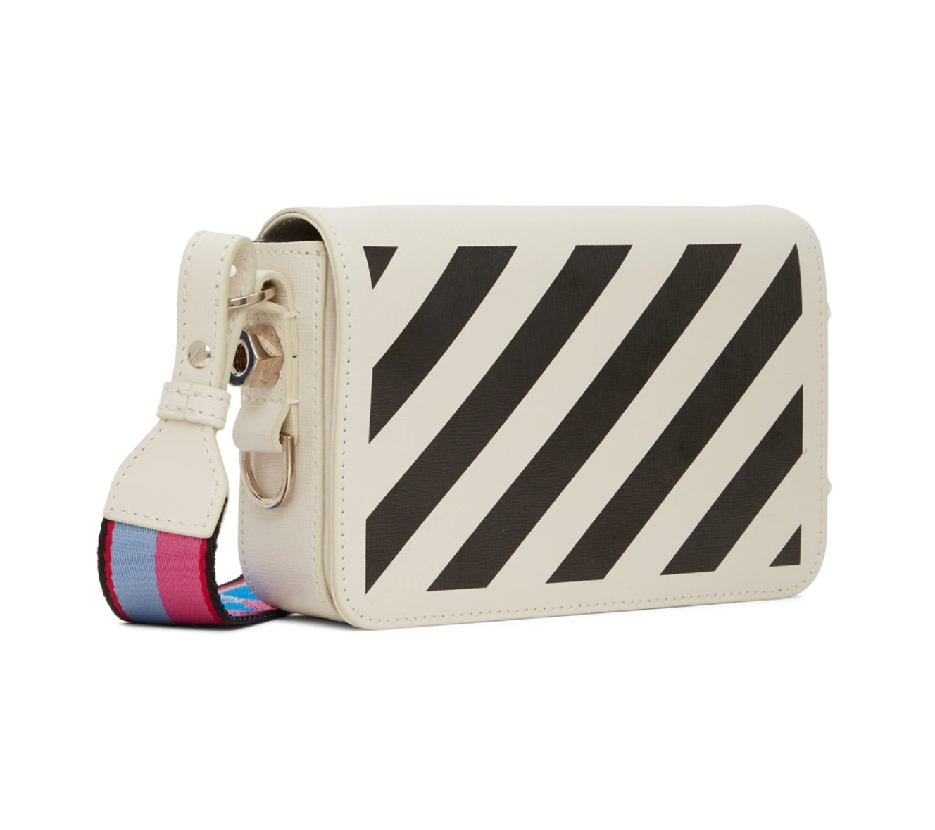 Off White Binder Clip Flap Bag Striped Leather Mini at 1stDibs