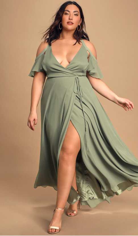 Lulus Easy Listening Sage Green Cold Shoulder Wrap Maxi Dress 7721