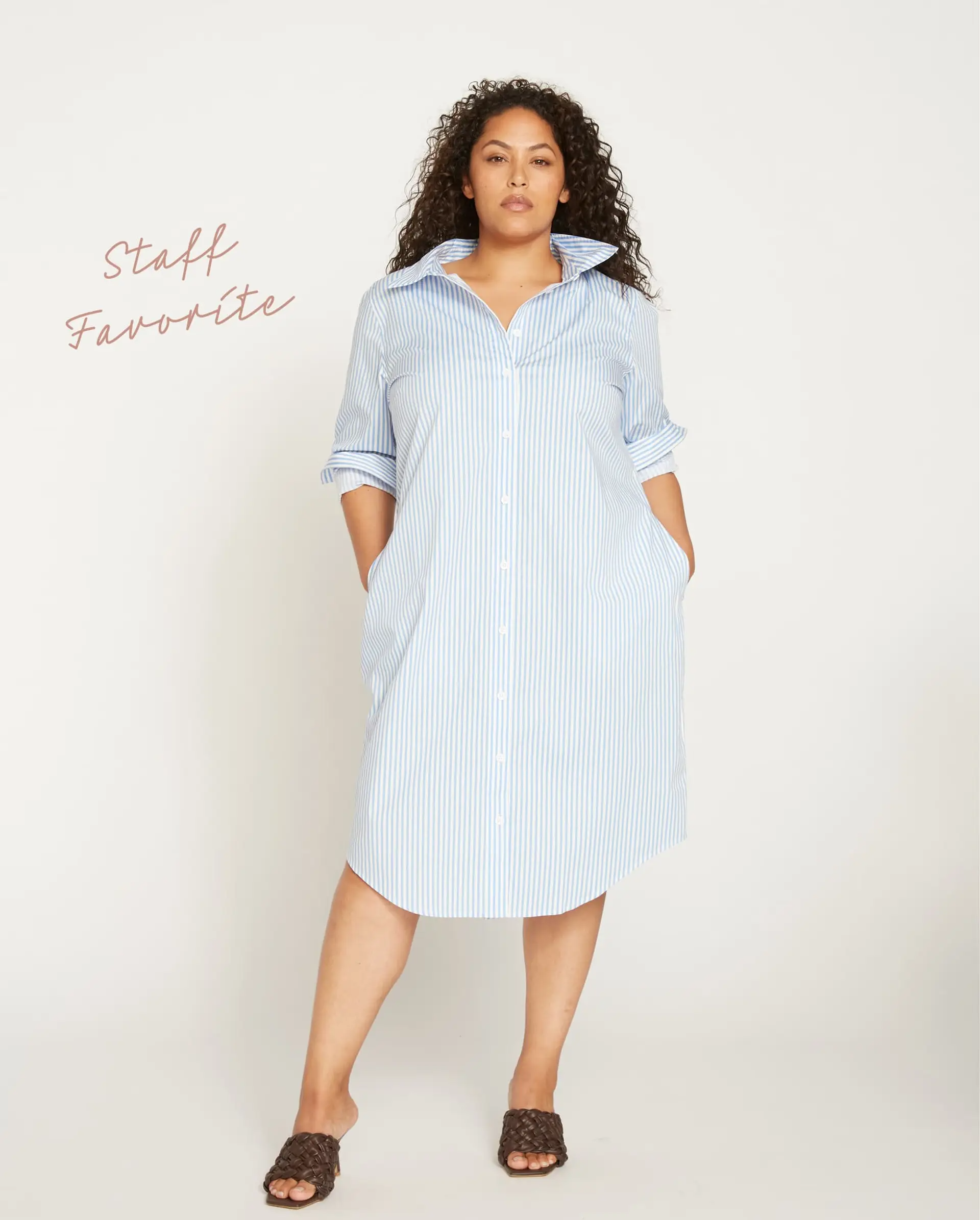 Universal Standard + Long Sleeve Stretch Poplin Shirtdress Blue/White ...