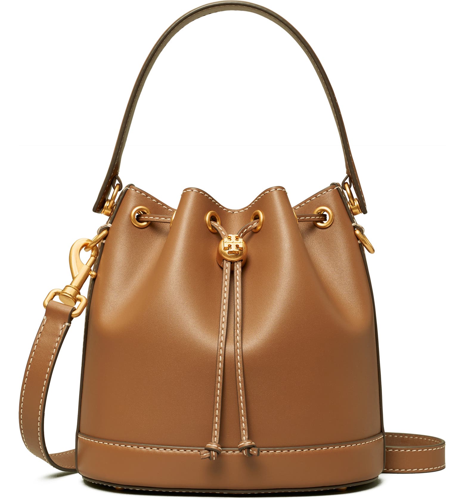 Tory Burch 86843 Blake Natural Khaki/Brown Leather With Gold Hardware  Canvas Women's Bucket Bag