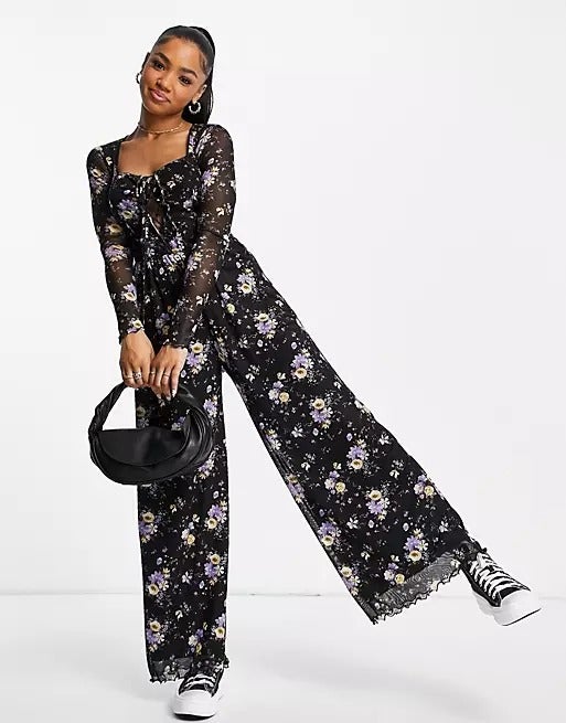 ASOS DESIGN + Mesh Wide Leg Jumpsuit