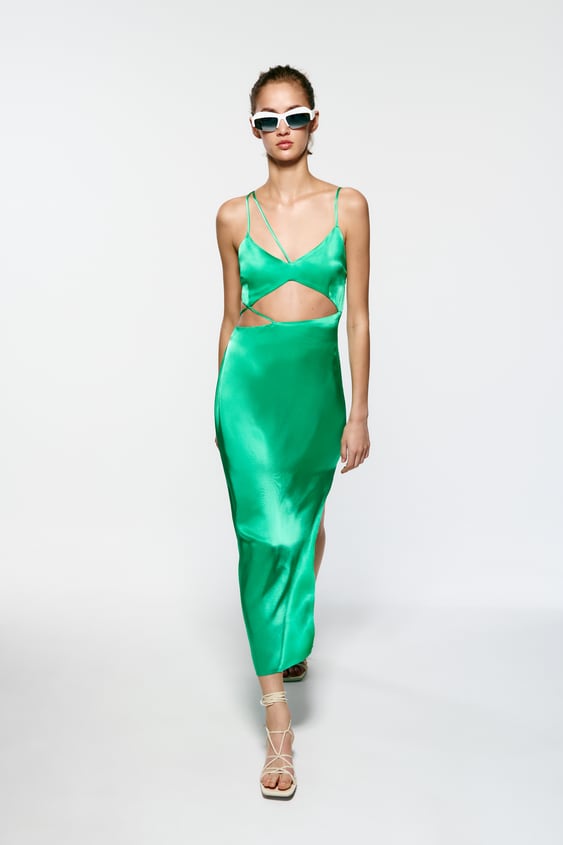 Zara + Asymmetric Satin Finish Dress