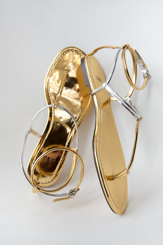 Gold lliana Metallic Strappy Slide Sandals - CHARLES & KEITH IN