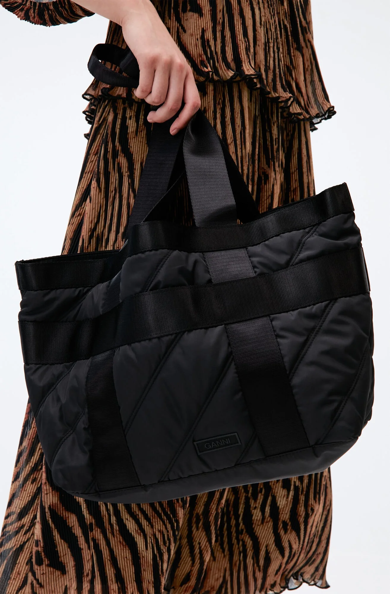 ganni black east west tote