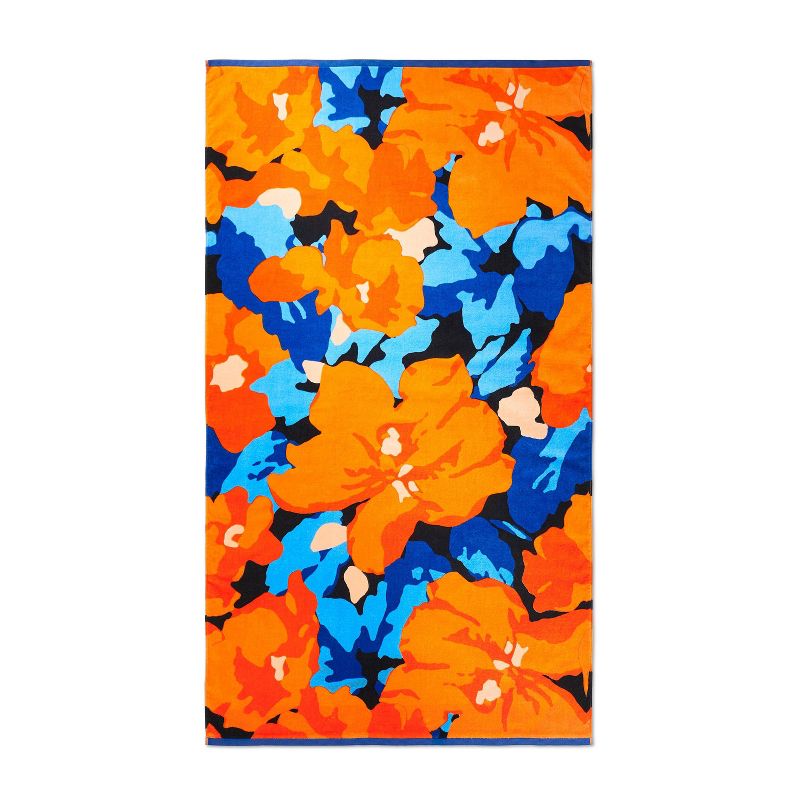 Tabitha Brown for Target + Floral Printed Beach Towel Orange/Blue