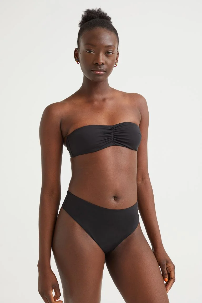 H&M 34D Black Bandeau Halter or Strapless Bikini Top Gathered USED EX