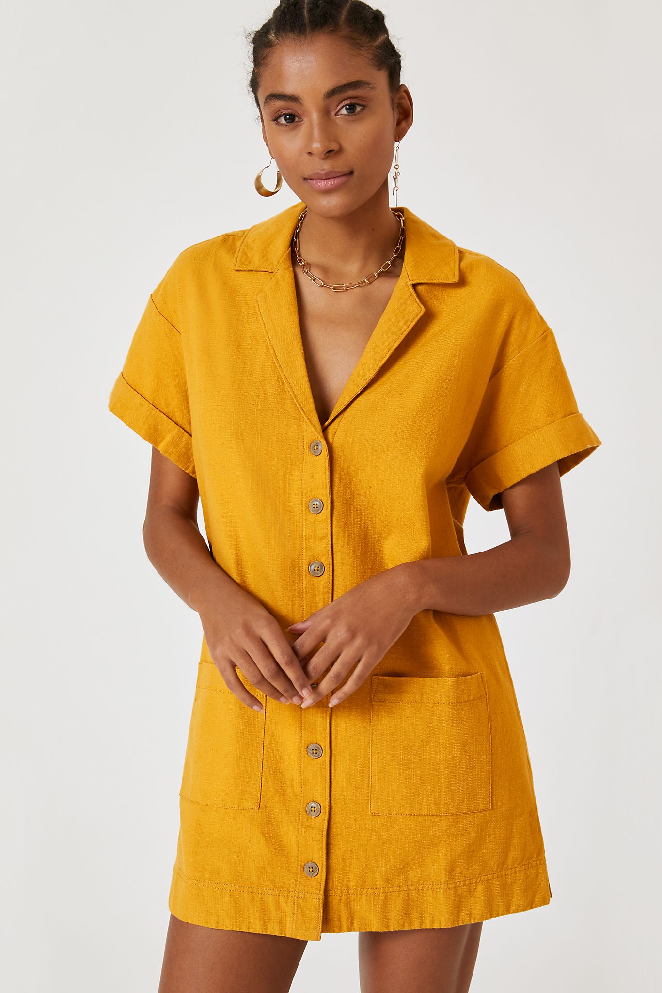 Mustard yellow cheap button down dress