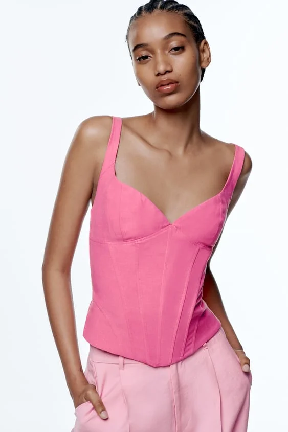 New ZARA Hot Pink Corset Bustier  Pink corset, Summer photoshoot, White  bustier