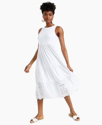 J crew tiered knit best sale maxi dress with eyelet trim