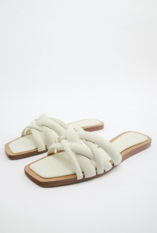 Zara + Animal Print Leather Flat Sandals