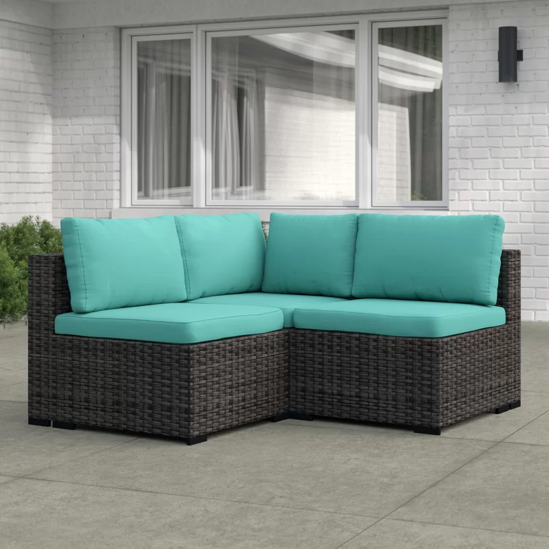 holliston 3 piece rattan sectional seating group with cushions