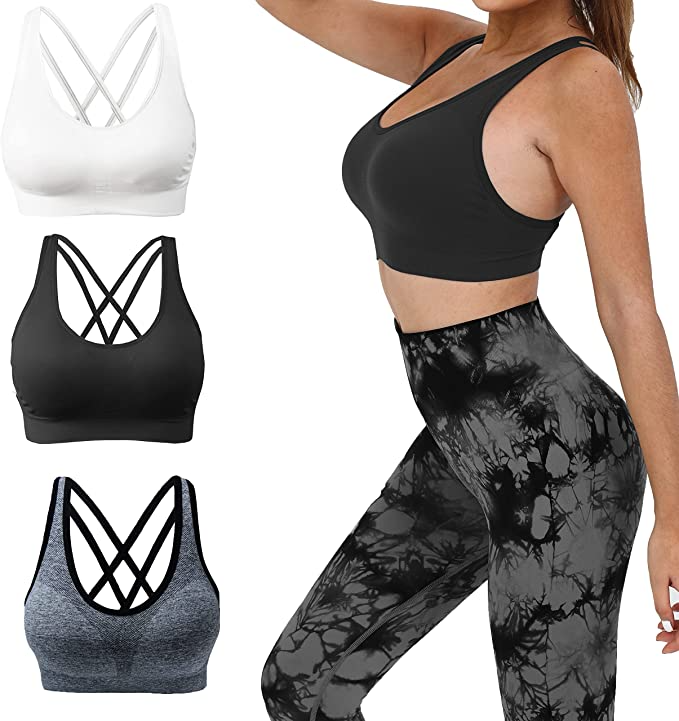 3Pack Women's Zip Front Closure Sports Bra - Seamless Wirefree Padded  Racerback Workout Gym Yoga Bras 