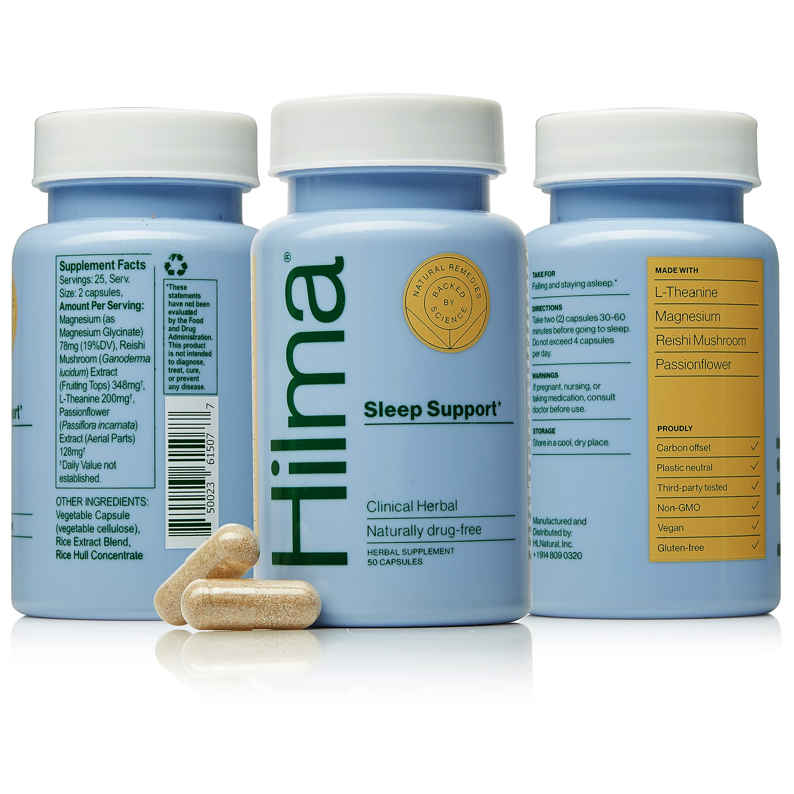 Hilma + Sleep Support – Herbal Sleep Aid – 50 Vegan Capsules