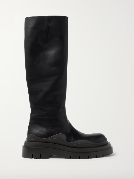 Bottega Veneta + Tire rubber-trimmed leather knee boots