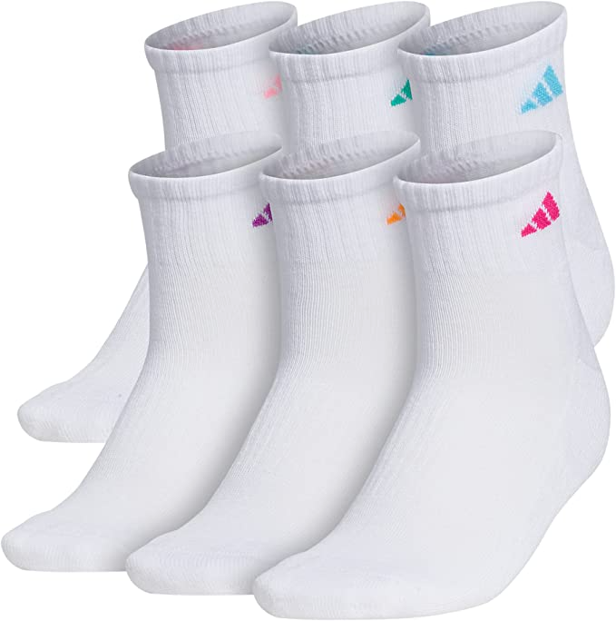 Adidas + Athletic Cushioned Quarter Socks With Arch Compression (6-pair)