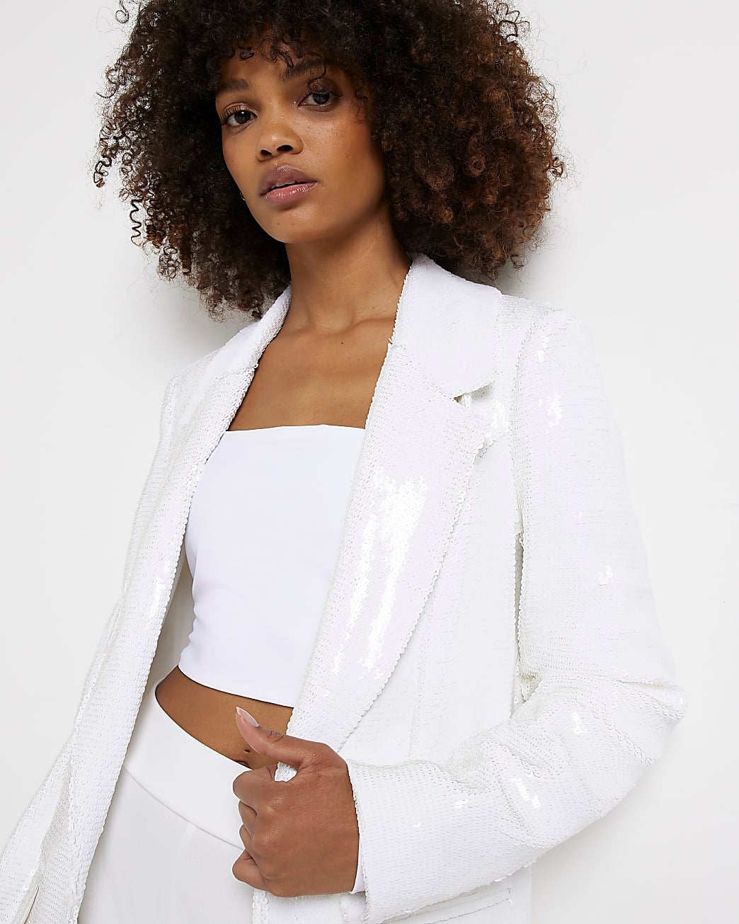 River Island White Sequin Longline Blazer