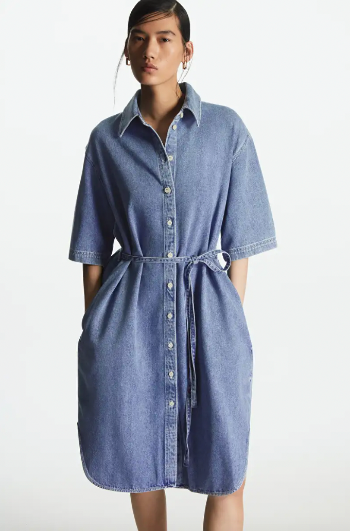 COS Denim Midi Shirt Dress in Blue